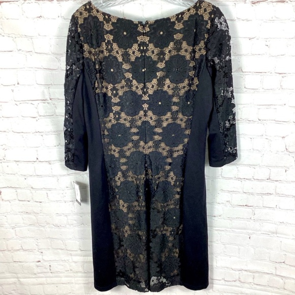 NWT Nine West Black Lace Floral Embroidered Shift Midi Dress Women’s Size 8 - Picture 2 of 12